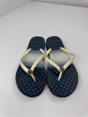 Tory Burch Blue Ombre Flip Flops with Cream Straps